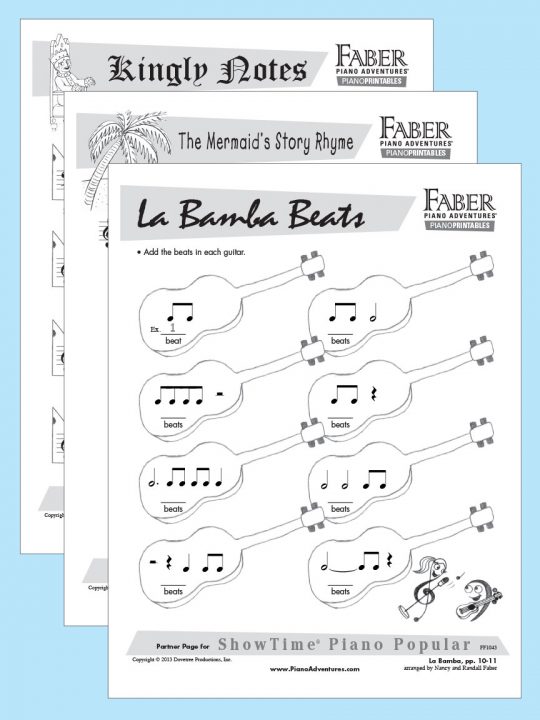 Printable Partner Pages for ShowTime Piano Popular